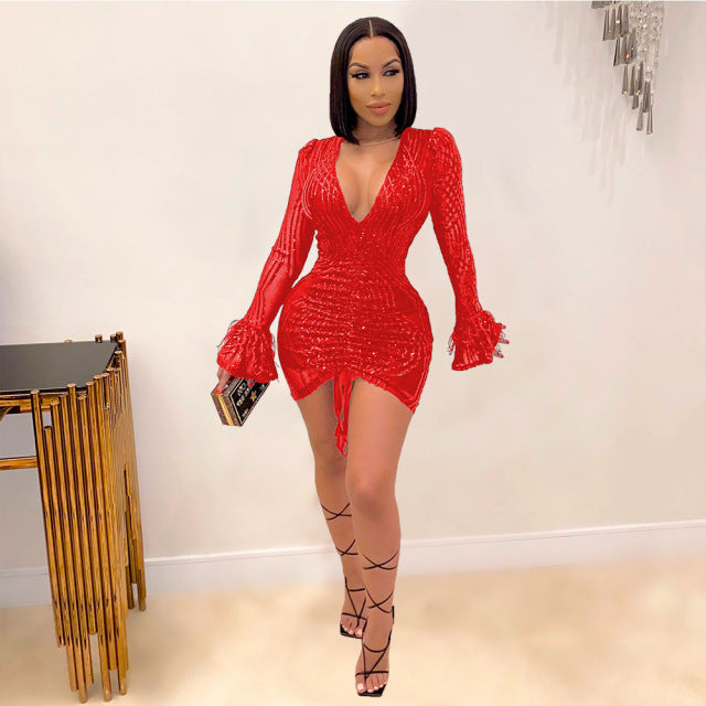 Luxurious Sequin V-Neck Mini Dress