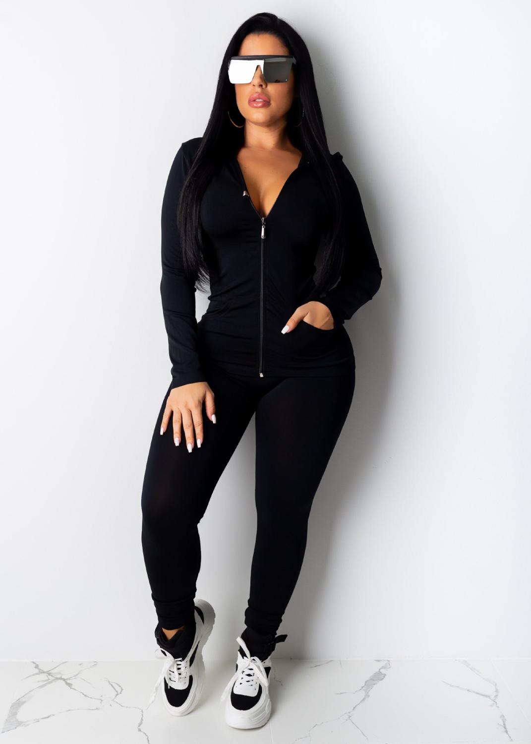 Zipper +Hoodie Two Piece Set Tracksuit Women