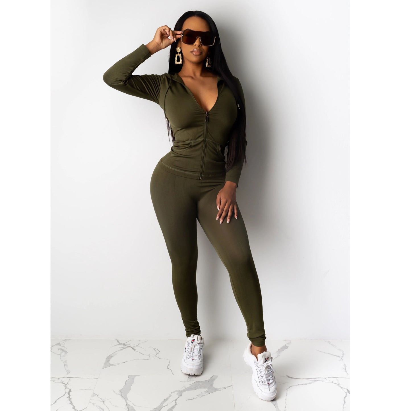 Zipper +Hoodie Two Piece Set Tracksuit Women