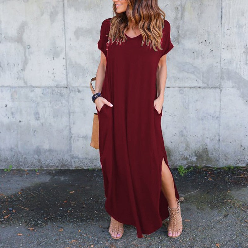 Oversized Summer Solid Casual Short Sleeve Maxi Dress