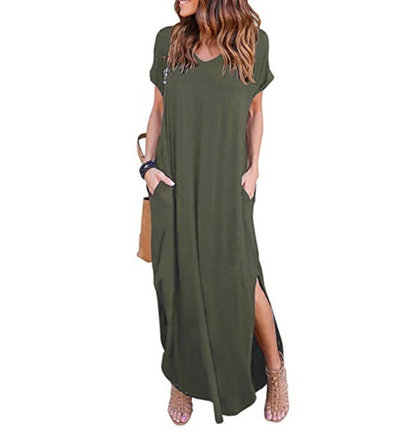Oversized Summer Solid Casual Short Sleeve Maxi Dress