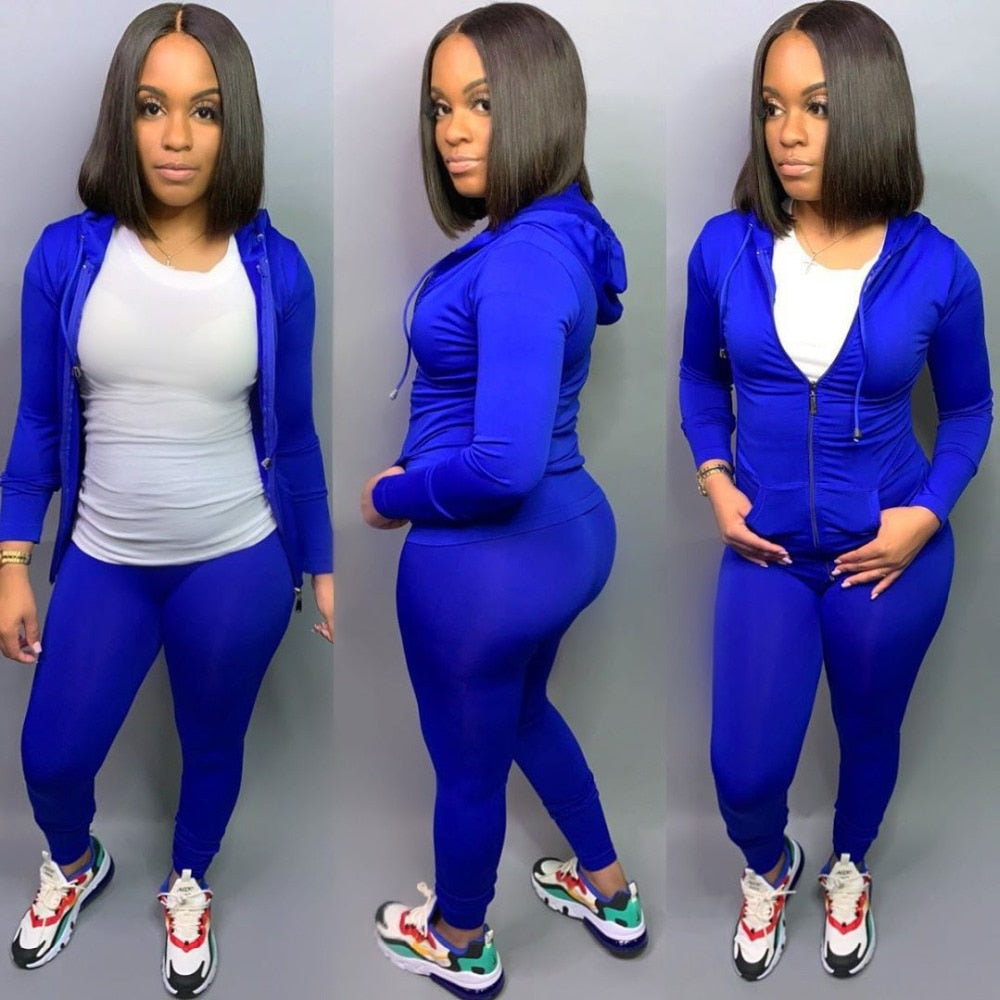 Zipper +Hoodie Two Piece Set Tracksuit Women