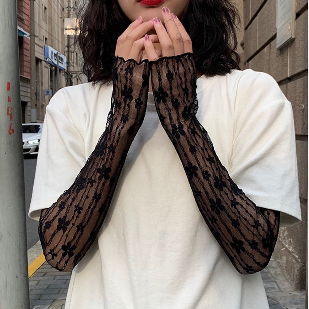 New Long Lace Hollow-Out Fingerless Gloves
