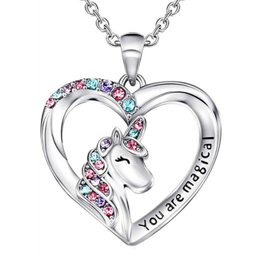 Exquisite Heart Unicorn Pendant Necklace