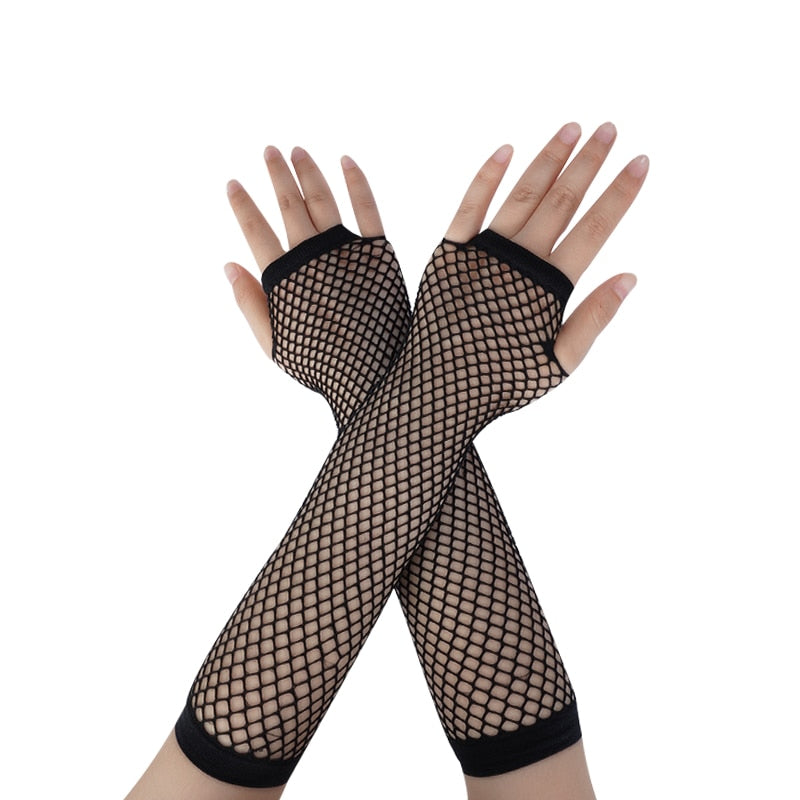 Stylish Long Black Fishnet Fingerless Gloves