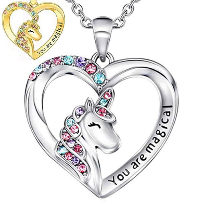 Exquisite Heart Unicorn Pendant Necklace