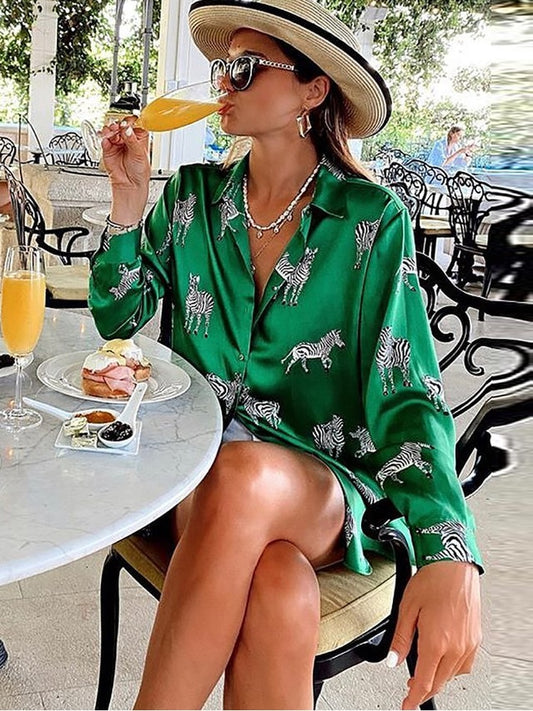 Femme Satin long sleeve print blouse