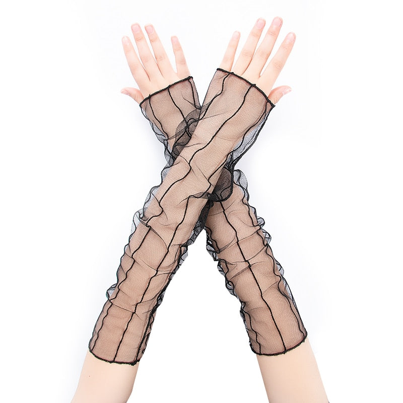 Stylish Long Black Fishnet Fingerless Gloves