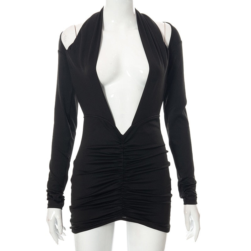Ladies New Year's Sexy Black Backless Cut Out Dress
