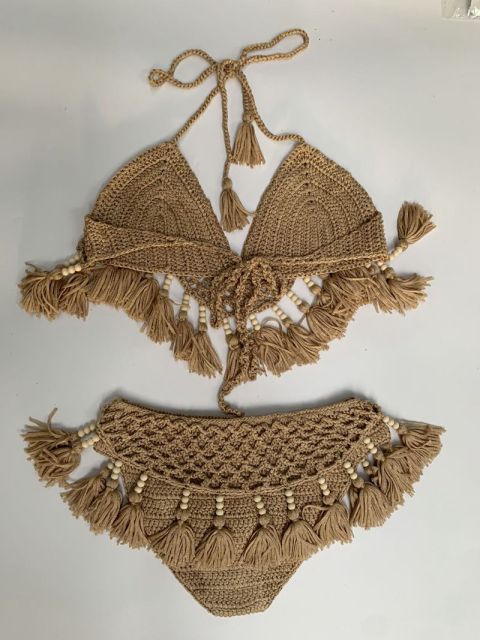 Sexy Crochet Handmade Beading Tassel Swimsuit