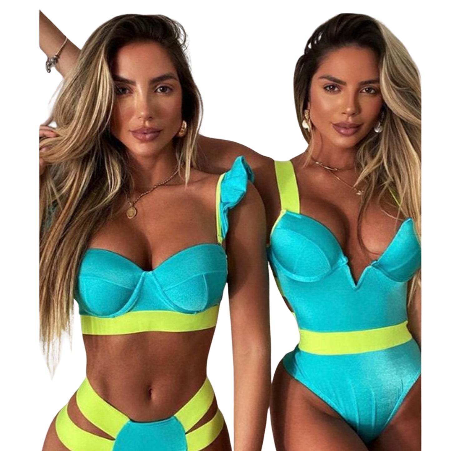 Sexy V-Neck Hollowed Side Waist Piece Swimwear