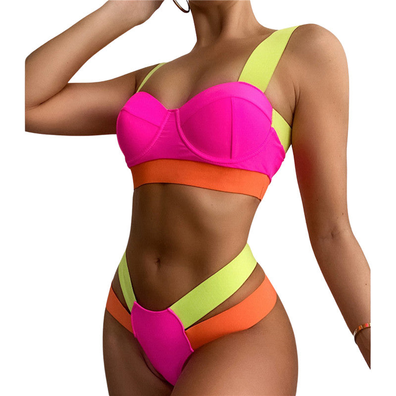 Sexy V-Neck Hollowed Side Waist Piece Swimwear