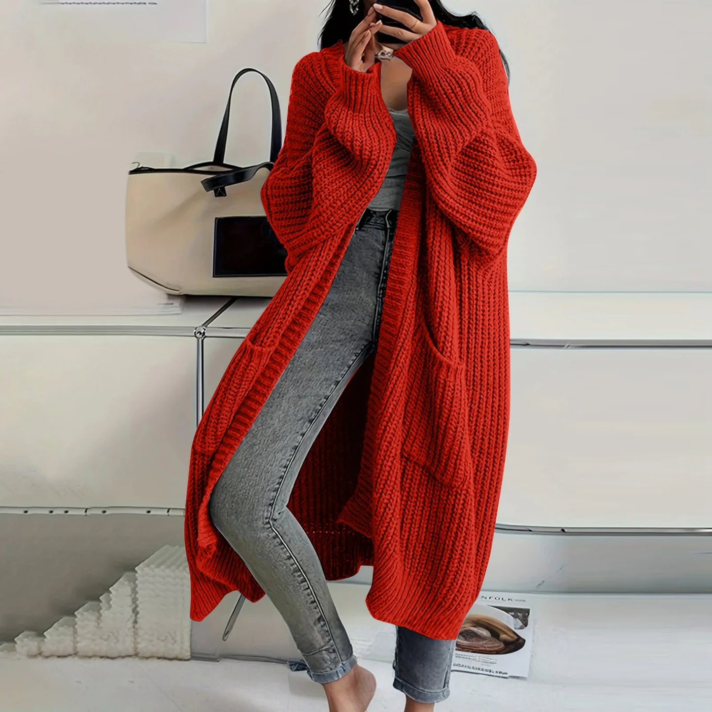 Long Sleeved Knee Length Knitted Overcoat