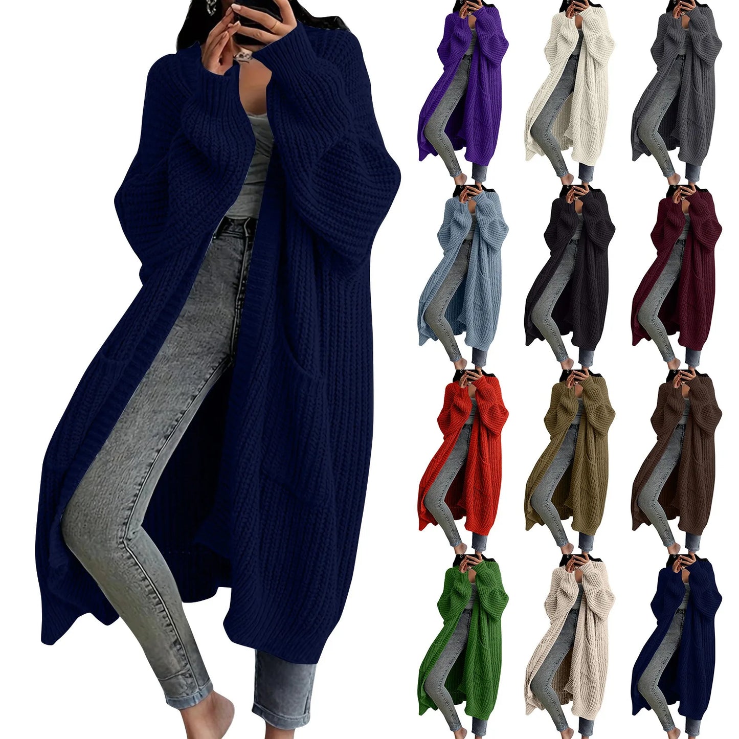 Long Sleeved Knee Length Knitted Overcoat