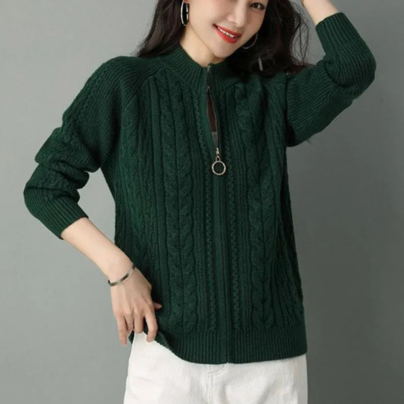 High Collar Zipper Knitted Cardigan