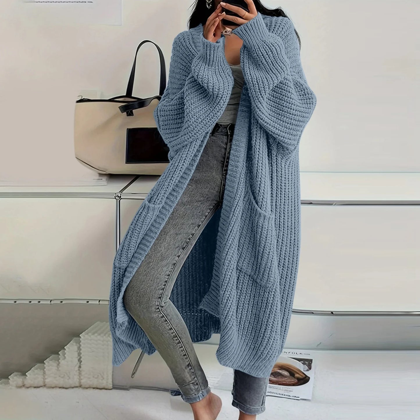 Long Sleeved Knee Length Knitted Overcoat