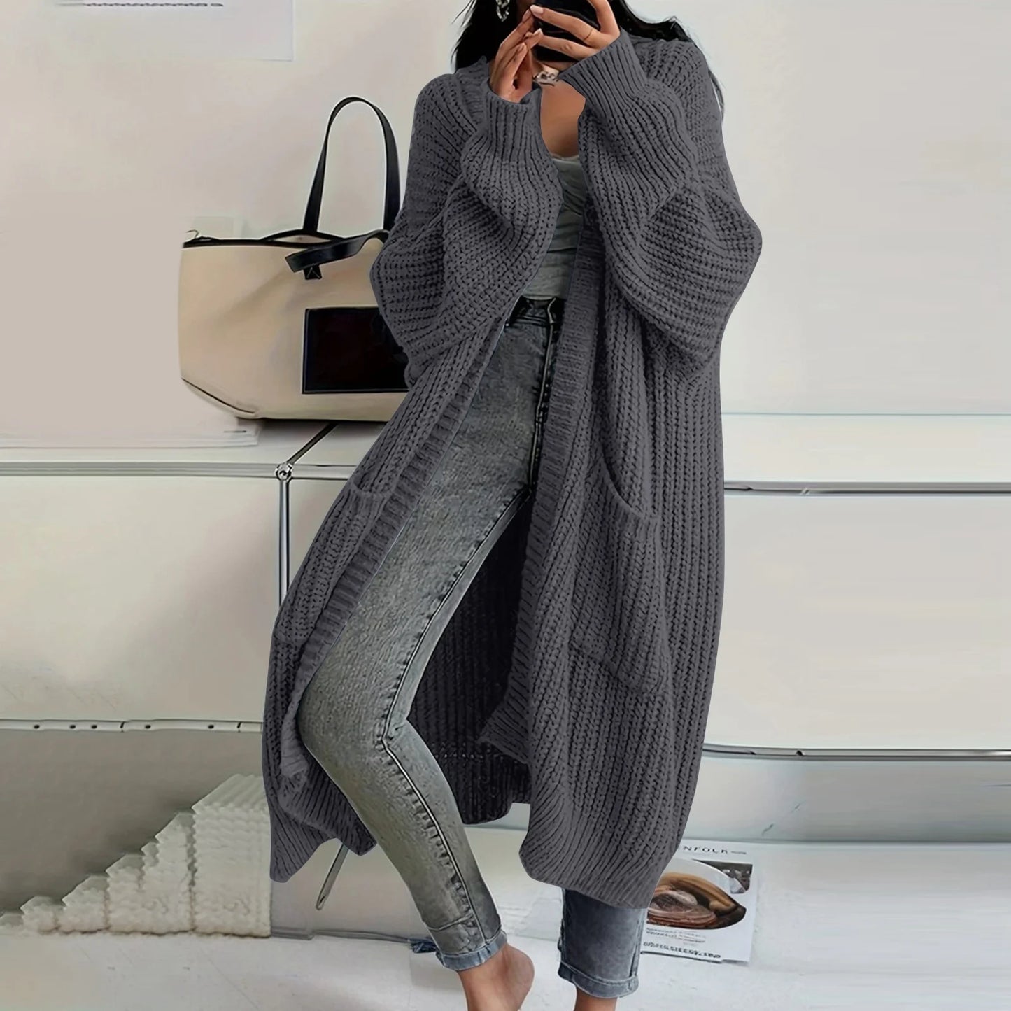 Long Sleeved Knee Length Knitted Overcoat