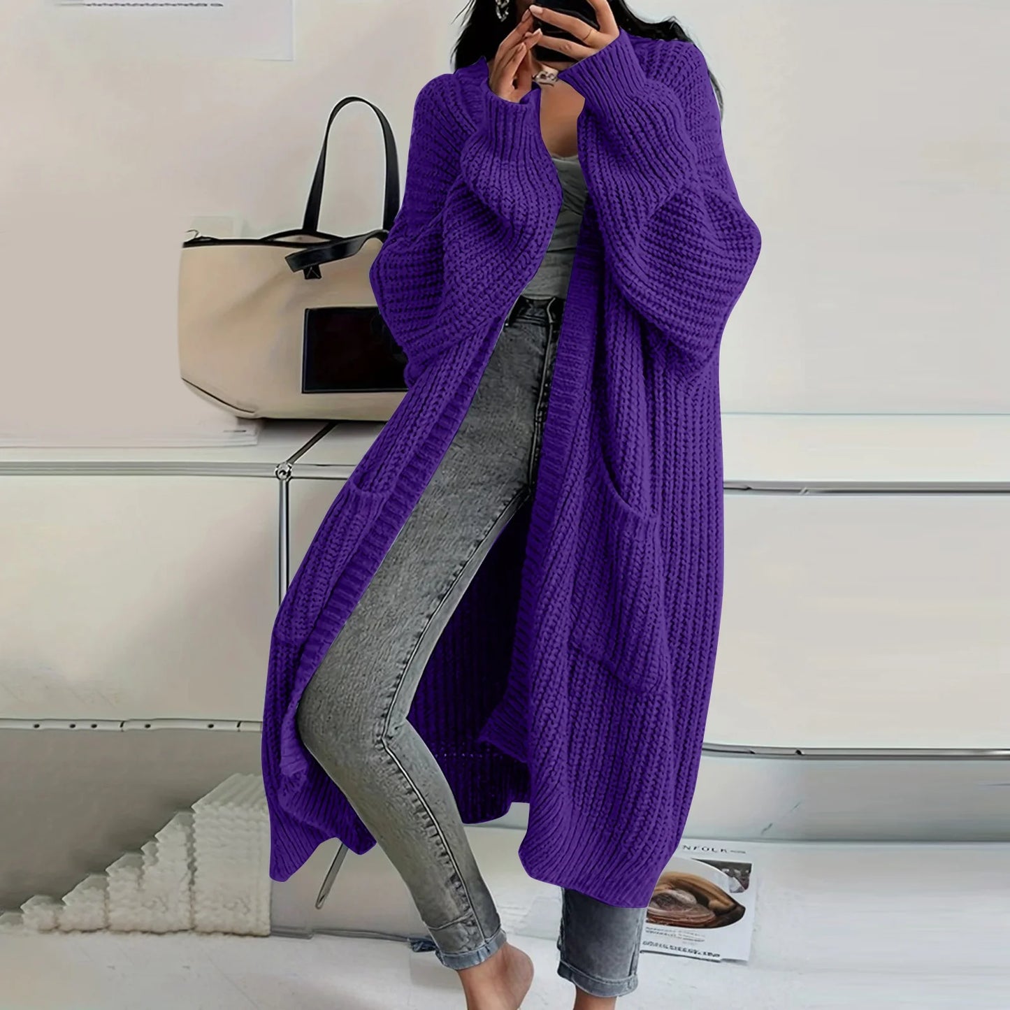 Long Sleeved Knee Length Knitted Overcoat