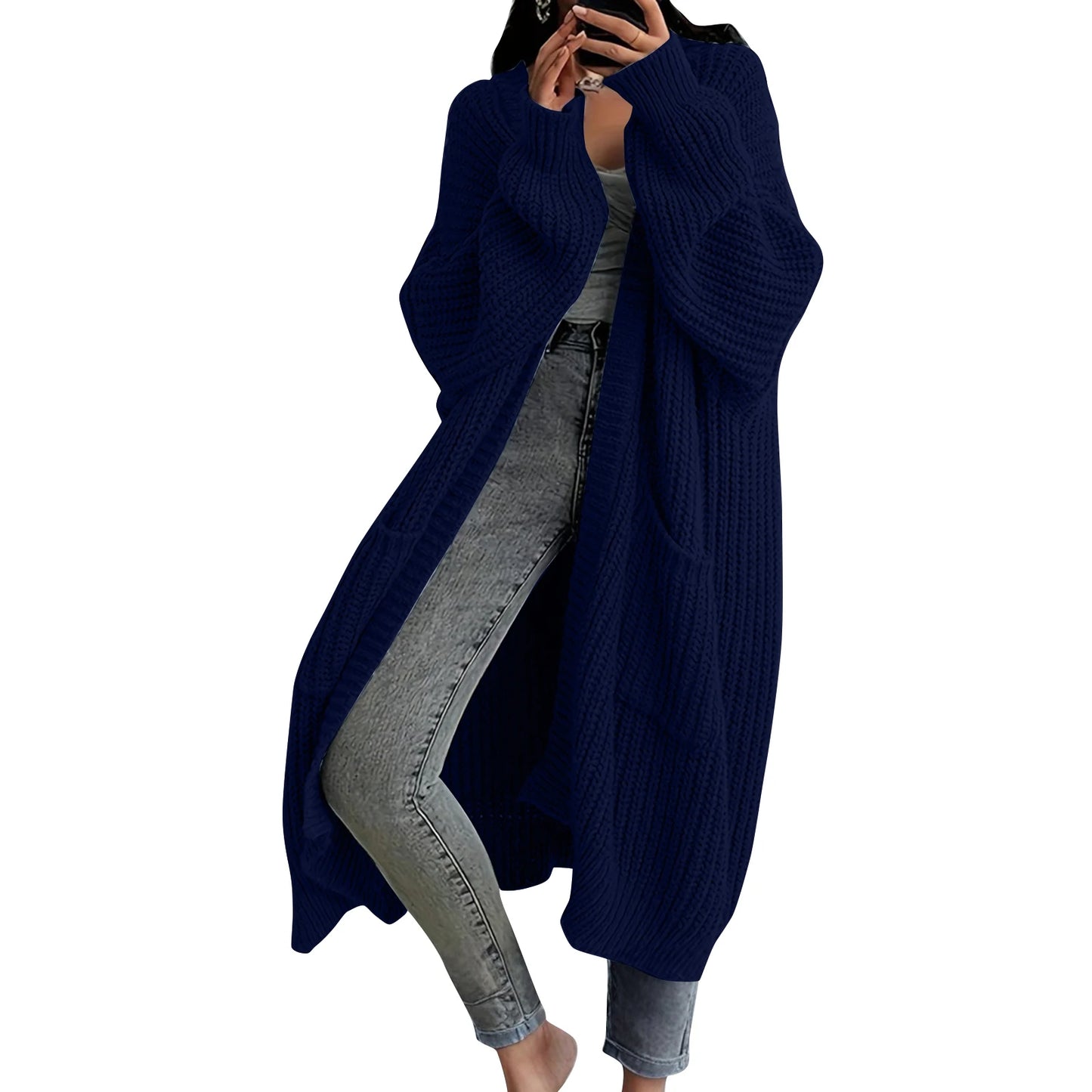 Long Sleeved Knee Length Knitted Overcoat