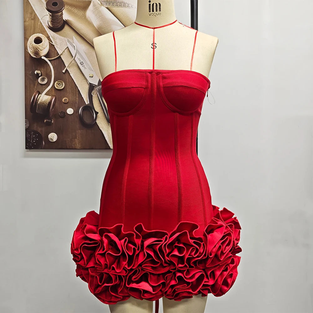 Strapless Backless Structured Floral Dress