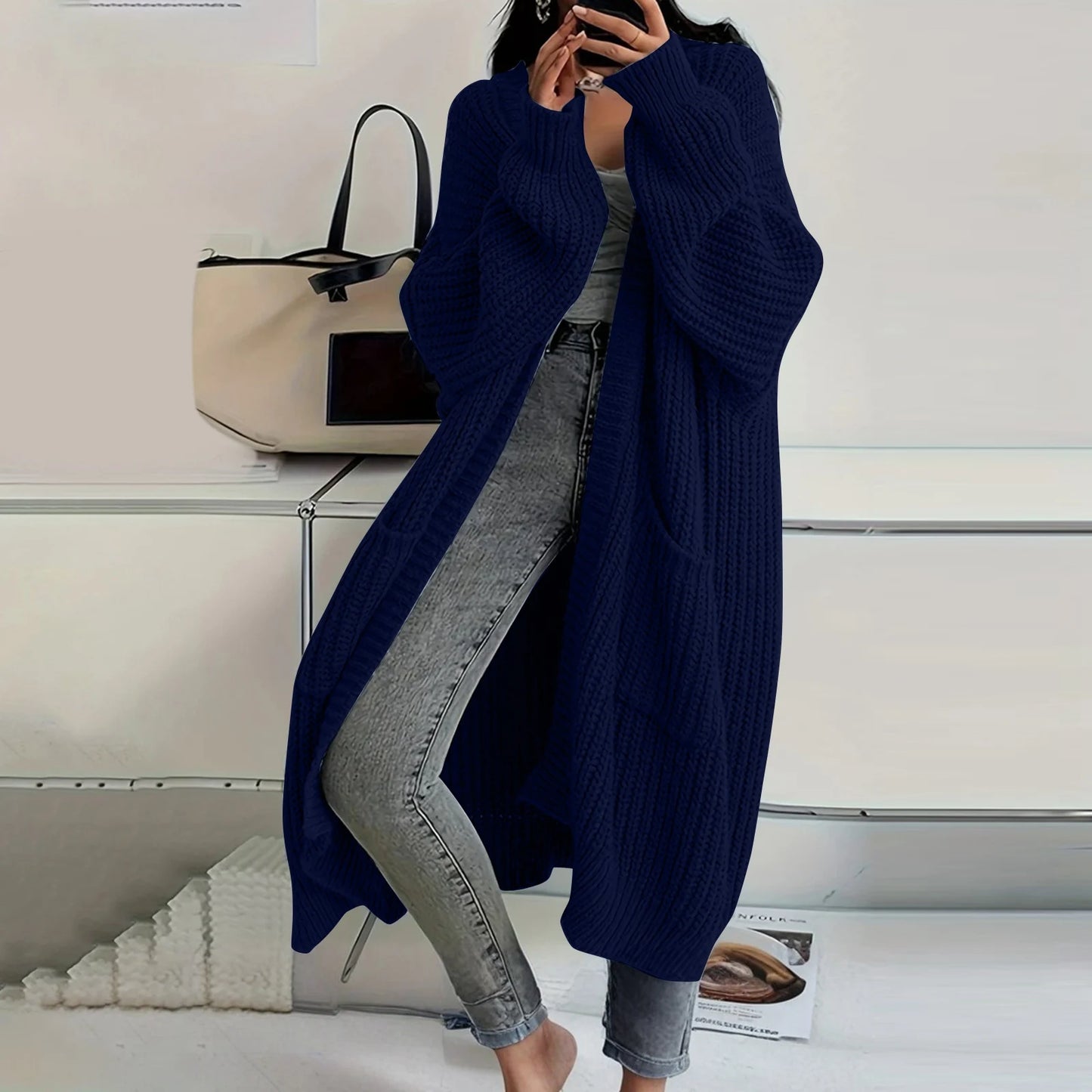 Long Sleeved Knee Length Knitted Overcoat