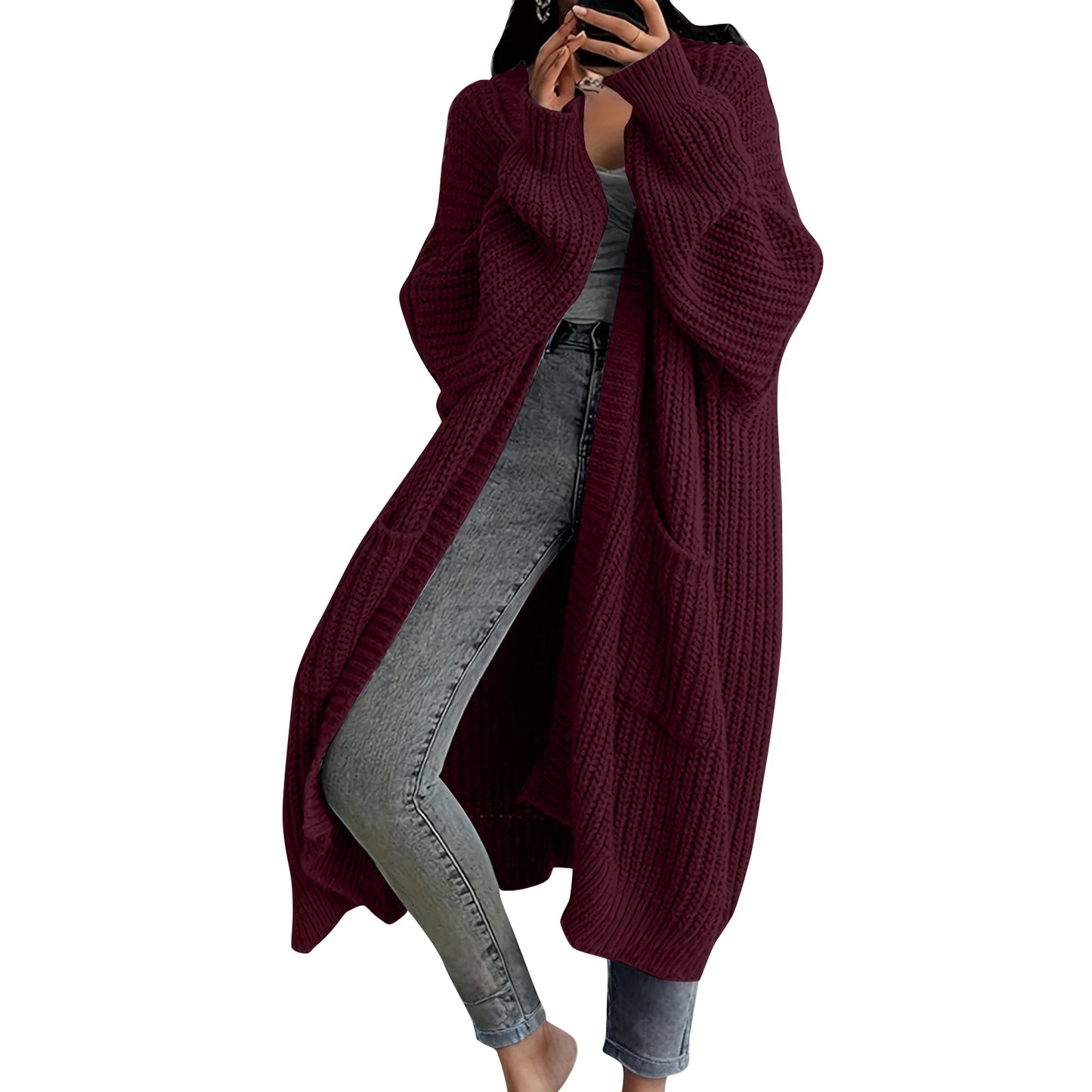 Long Sleeved Knee Length Knitted Overcoat