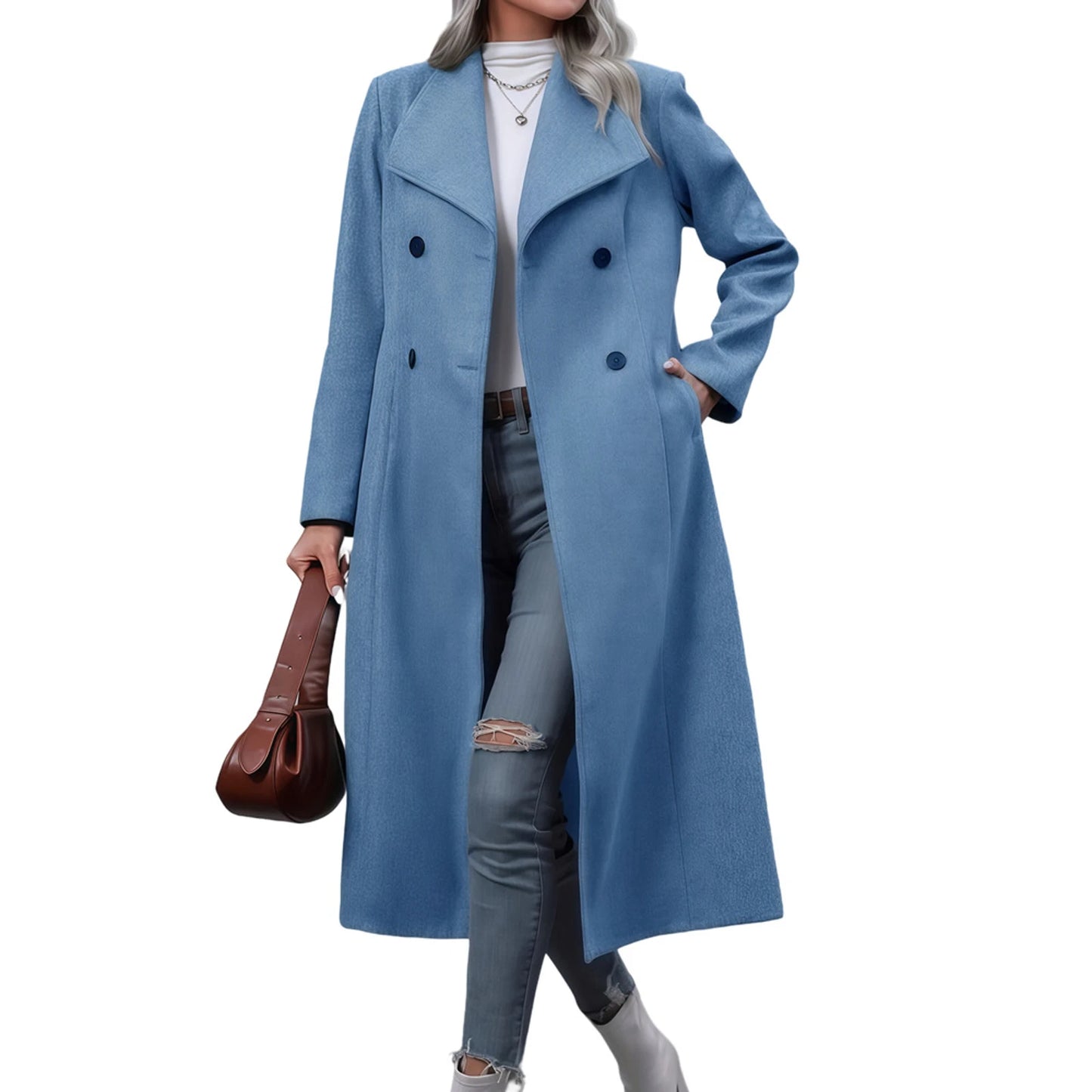 Winter Woolen Solid Color Casual Knee-Length Coat