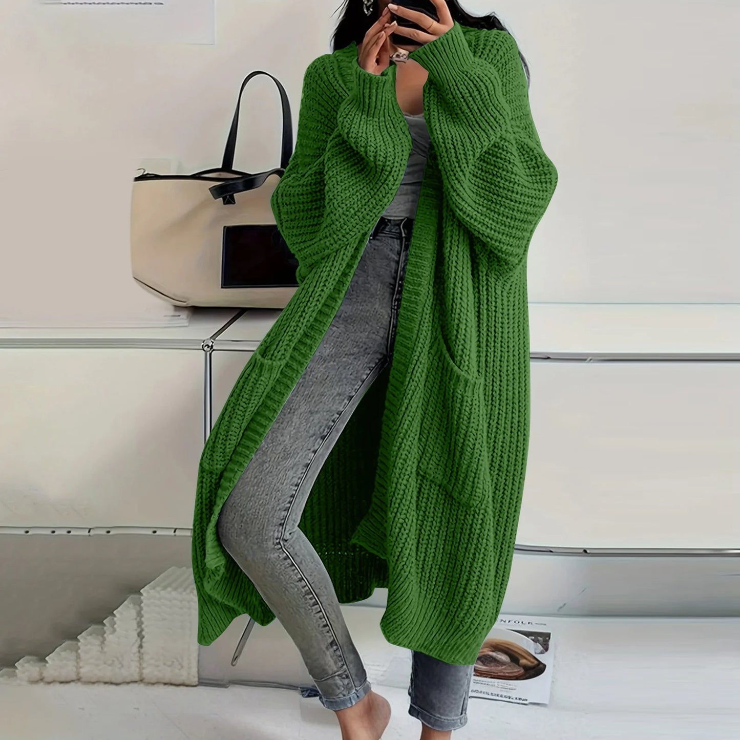 Long Sleeved Knee Length Knitted Overcoat