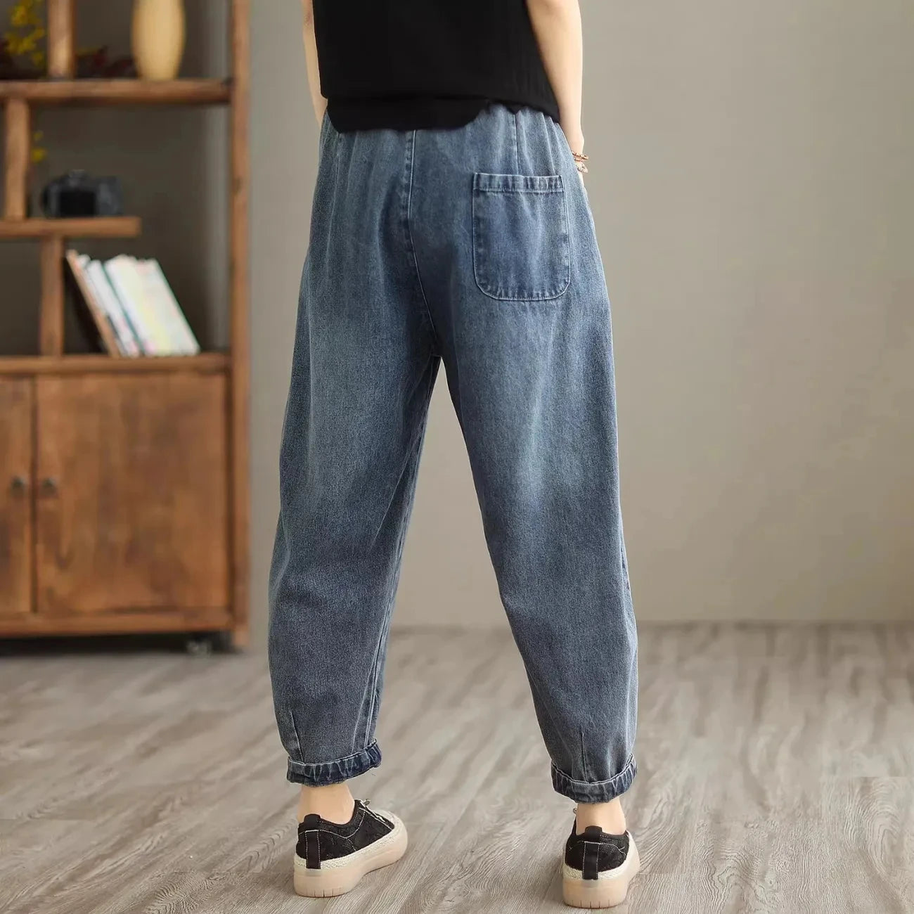 Elastic Denim Harem Pants