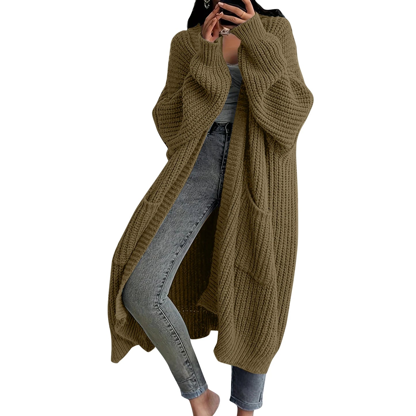Long Sleeved Knee Length Knitted Overcoat