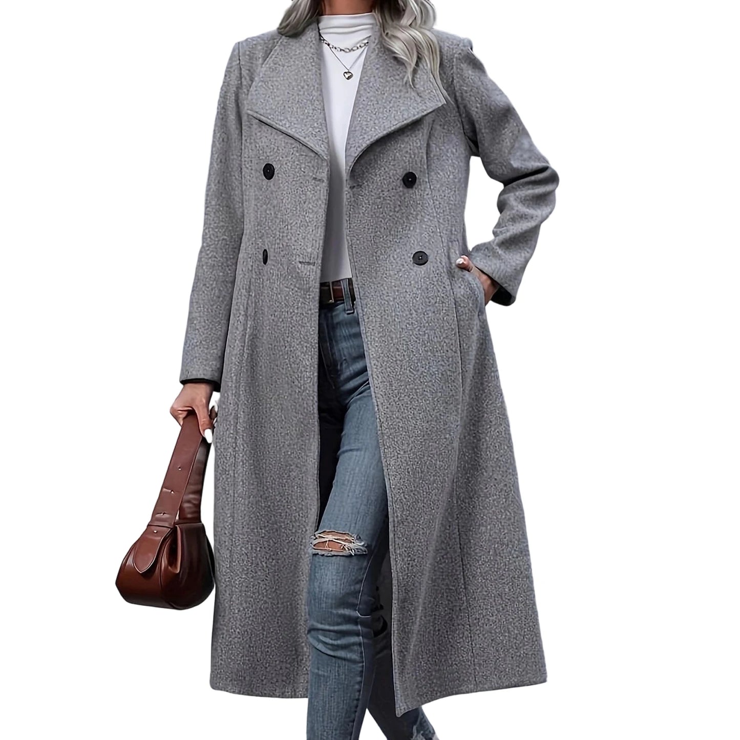 Winter Woolen Solid Color Casual Knee-Length Coat