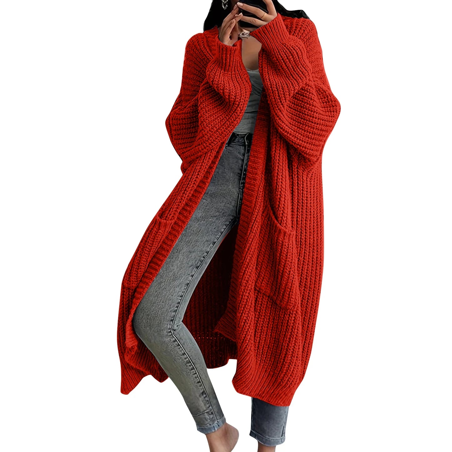 Long Sleeved Knee Length Knitted Overcoat