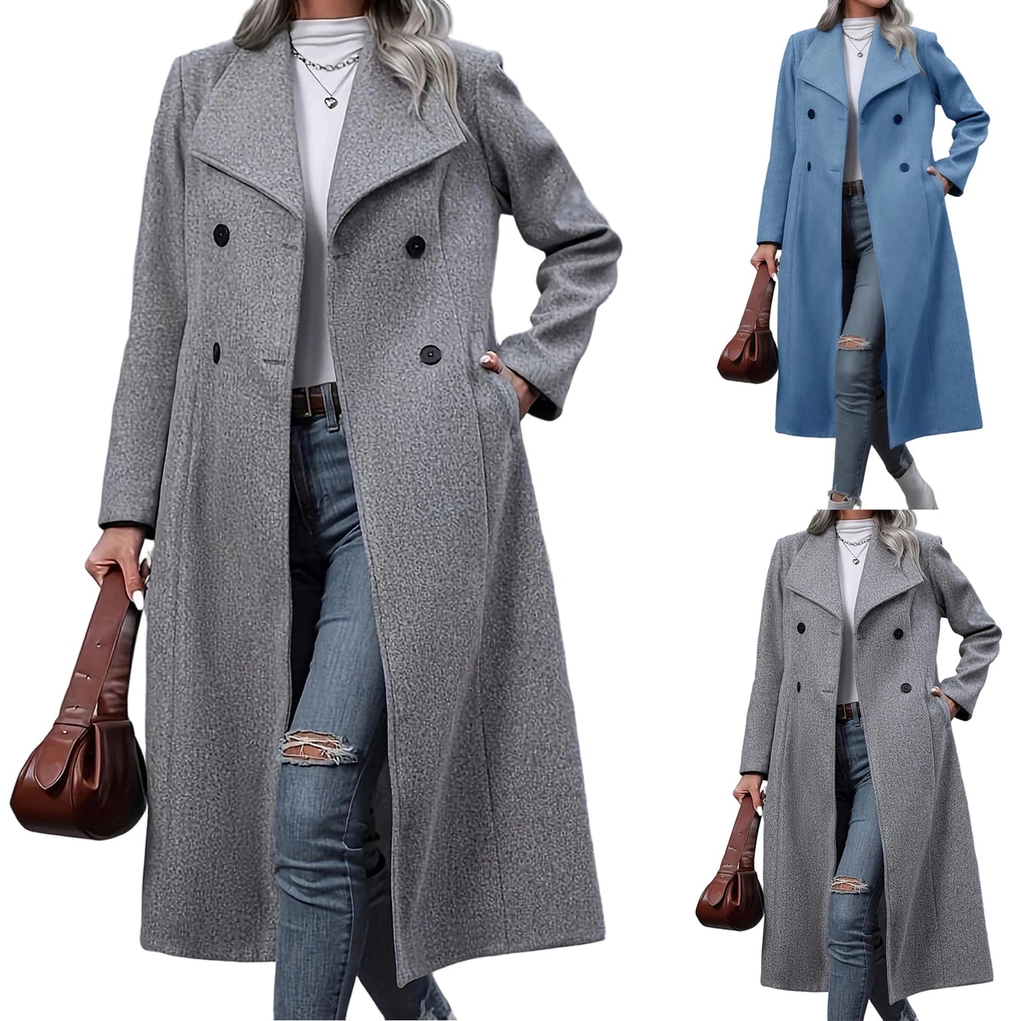 Winter Woolen Solid Color Casual Knee-Length Coat