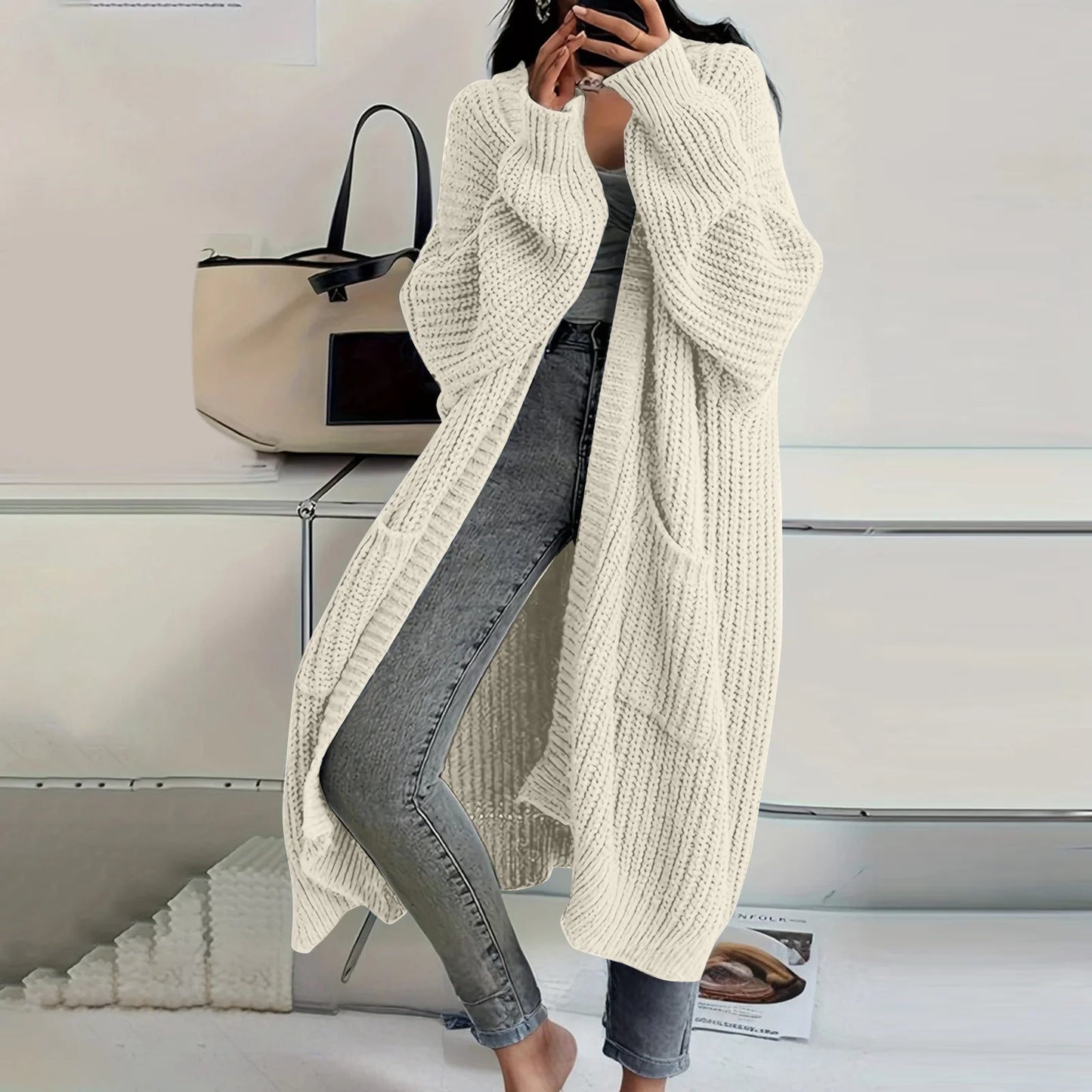 Long Sleeved Knee Length Knitted Overcoat