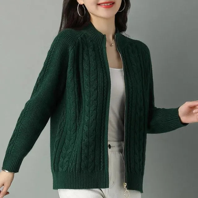 High Collar Zipper Knitted Cardigan