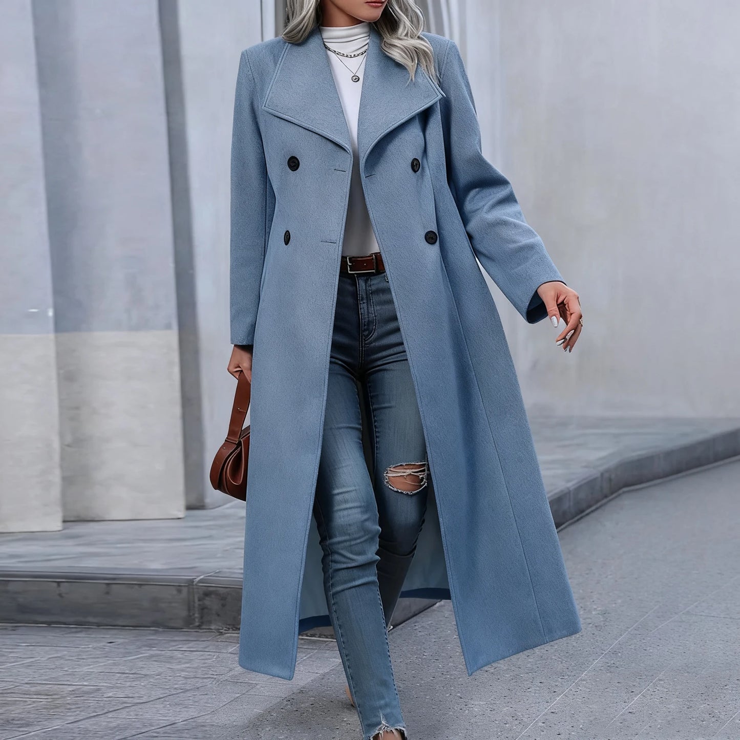 Winter Woolen Solid Color Casual Knee-Length Coat