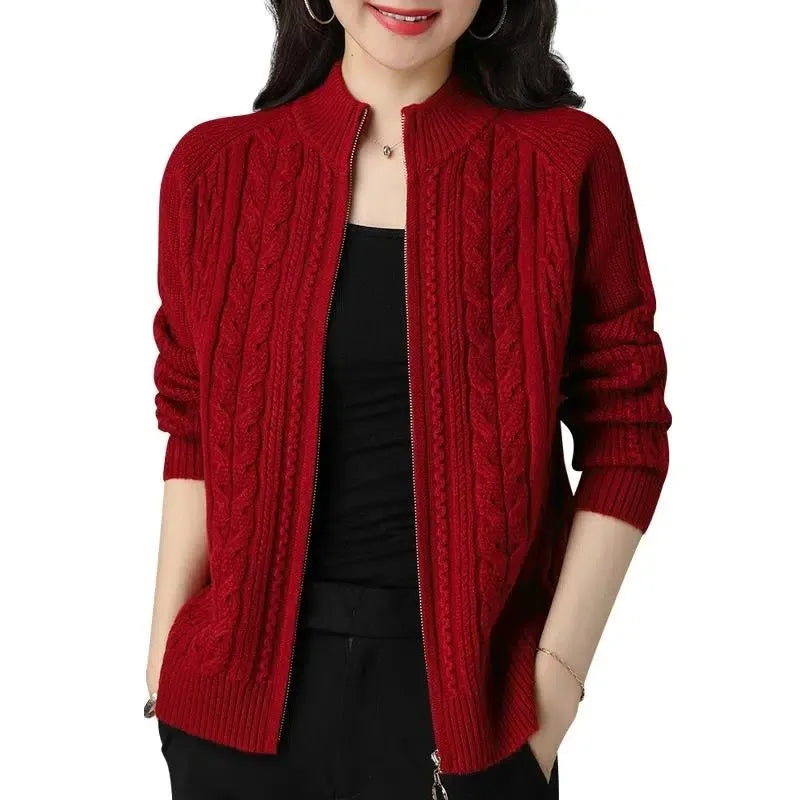 High Collar Zipper Knitted Cardigan