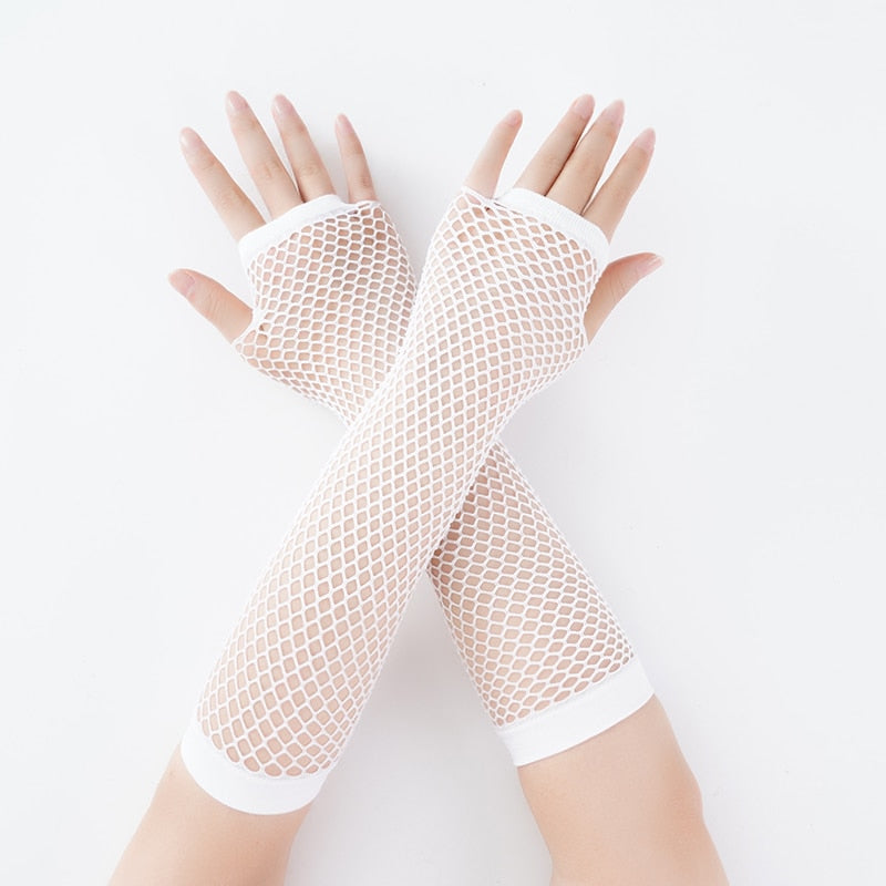 Stylish Long Black Fishnet Fingerless Gloves