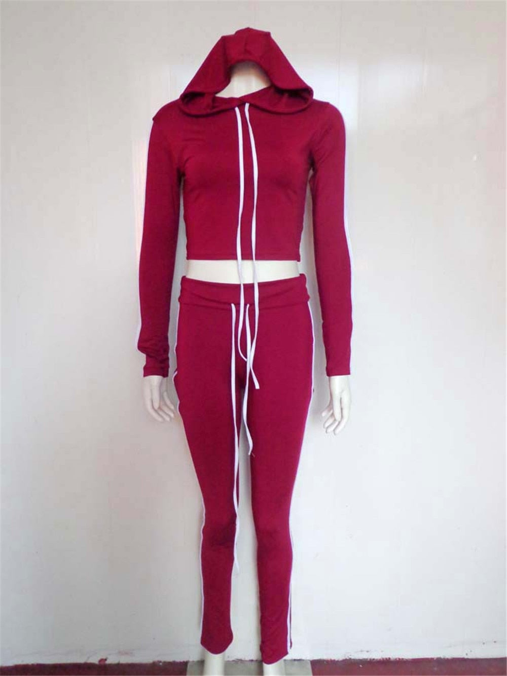 Side Striped Hoodies Cropped Tops and Pants Jogger Set