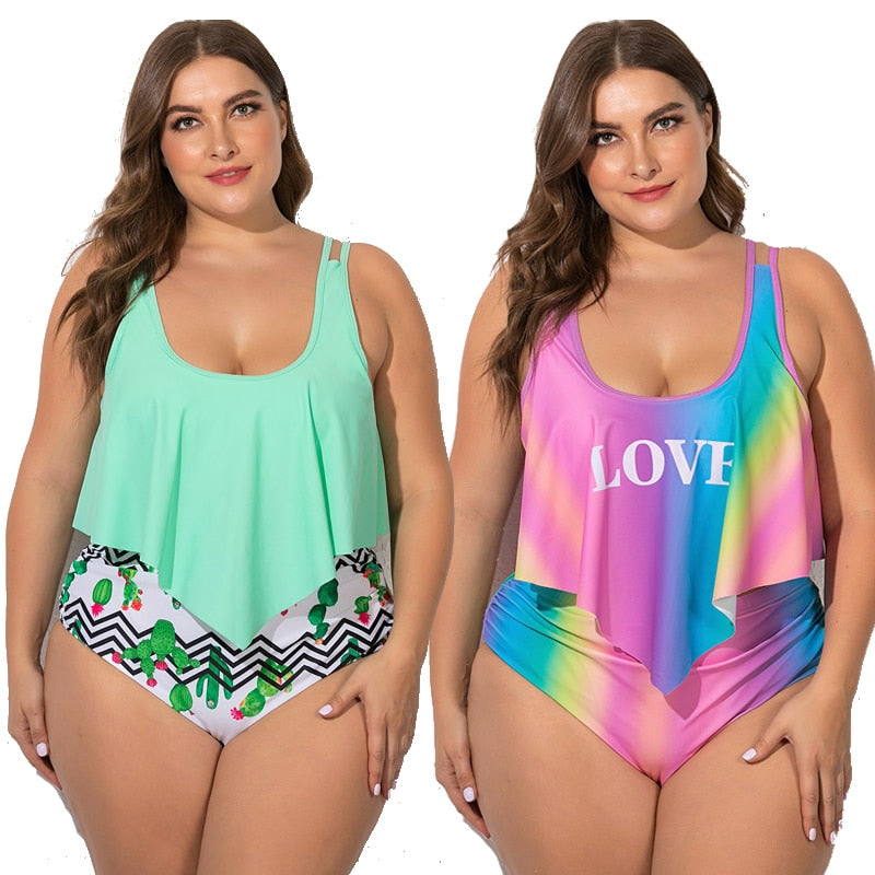 Summer Plus Size Two Pieces Women's Bikinis Set