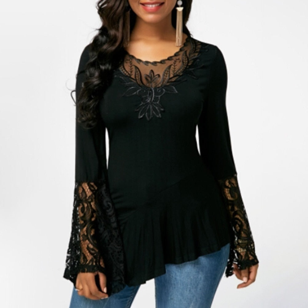 Casual Autumn O Neck Lace Long Sleeve