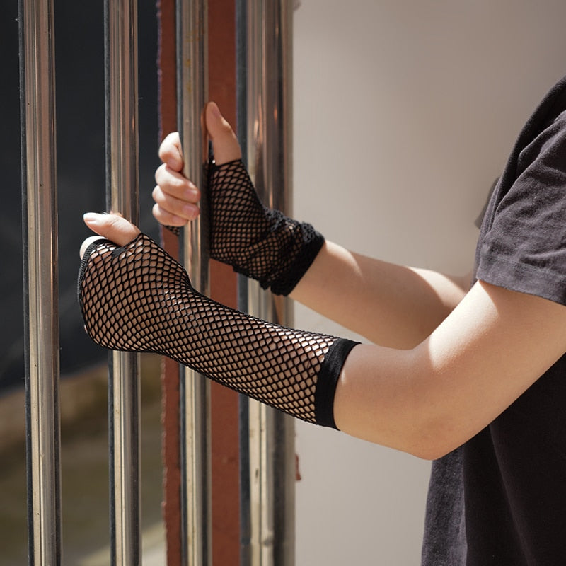 Stylish Long Black Fishnet Fingerless Gloves