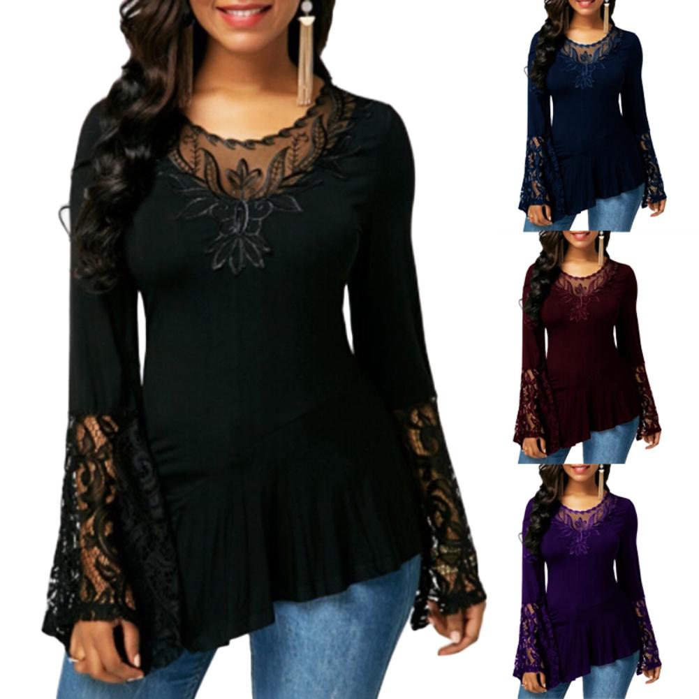 Casual Autumn O Neck Lace Long Sleeve