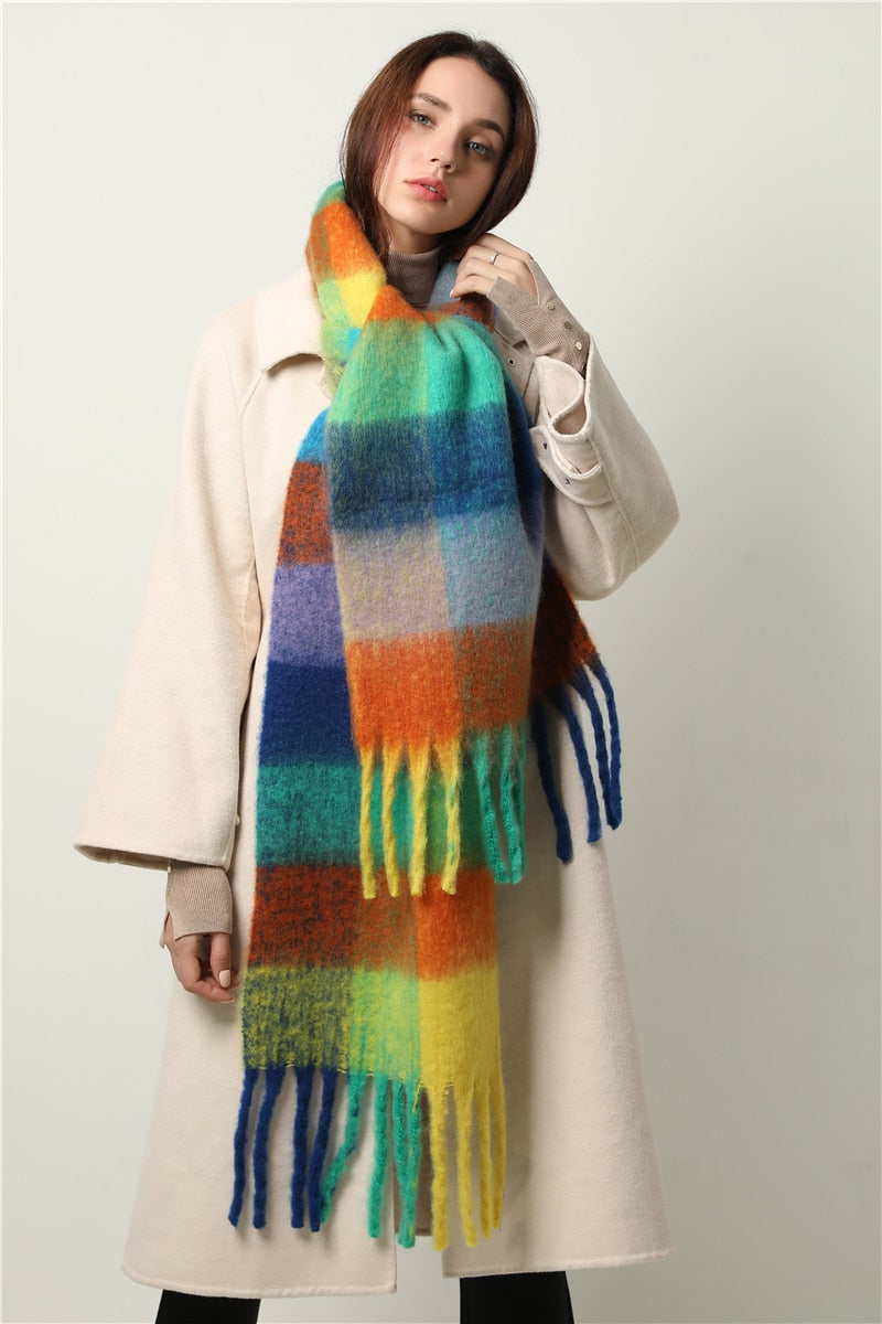 Rainbow Cashmere Plaid Scarf