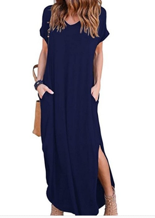 Oversized Summer Solid Casual Short Sleeve Maxi Dress