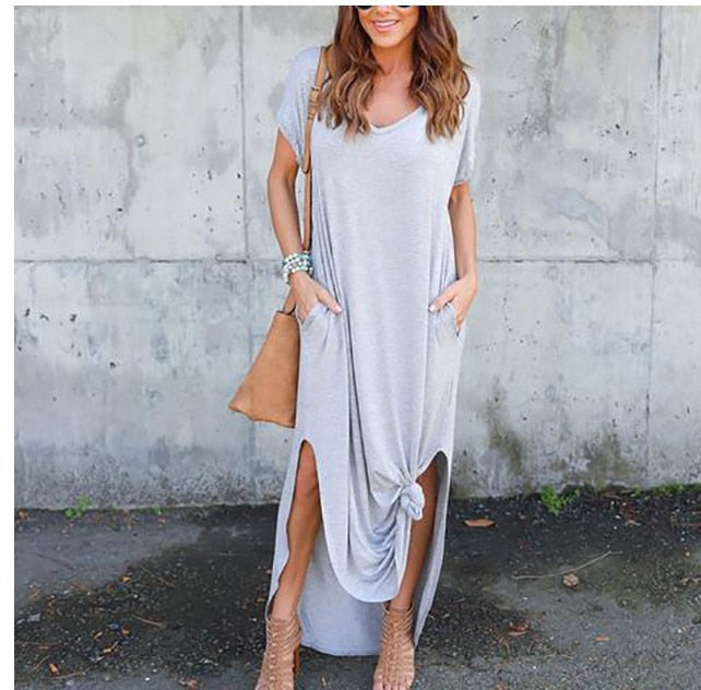 Oversized Summer Solid Casual Short Sleeve Maxi Dress