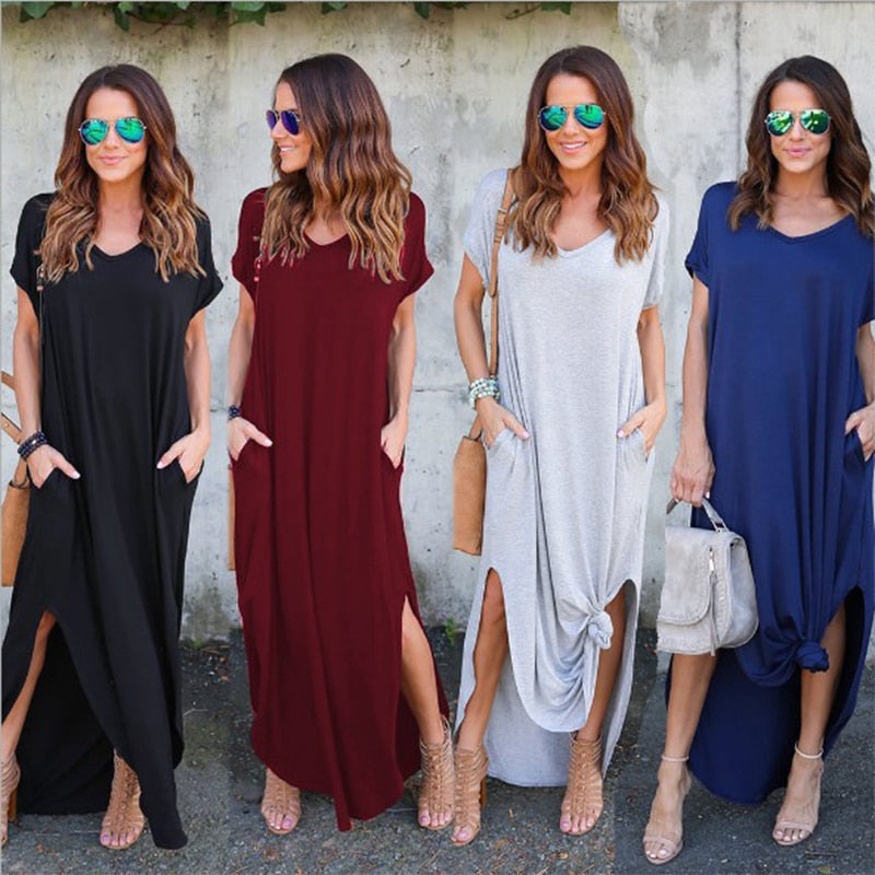 Oversized Summer Solid Casual Short Sleeve Maxi Dress