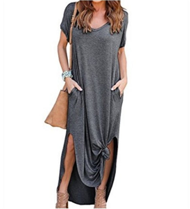 Oversized Summer Solid Casual Short Sleeve Maxi Dress