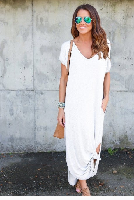 Oversized Summer Solid Casual Short Sleeve Maxi Dress