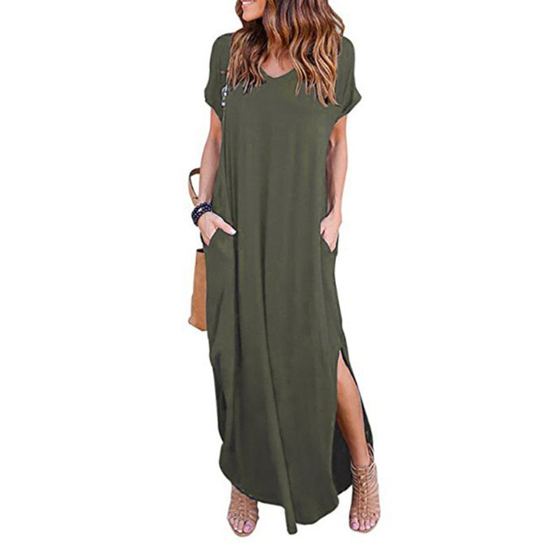 Oversized Summer Solid Casual Short Sleeve Maxi Dress